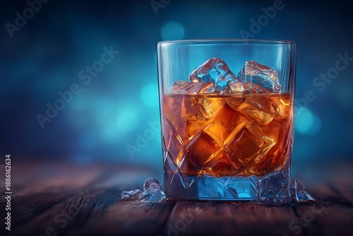 Wallpaper Mural Whiskey on the Rocks in a Crystal Glass with Bokeh Background. Torontodigital.ca