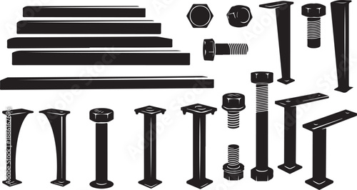 Collection of various black bolts and screws hardware components