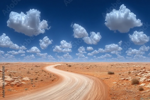 Wallpaper Mural Winding Desert Road Under Dramatic Blue Sky with Fluffy Clouds Journey Ahead. Torontodigital.ca