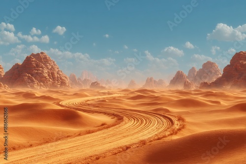 Wallpaper Mural Winding Desert Road Dramatic Landscape with Red Sand and Mountains Under Blue Sky. Torontodigital.ca