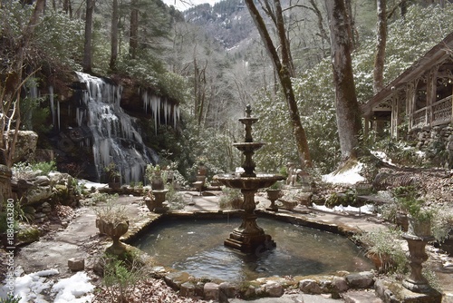 Wallpaper Mural Winters Icy Spell Mountain Fountain Garden with Frozen Waterfall Scene. Torontodigital.ca