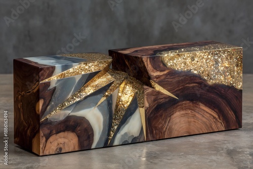 Wallpaper Mural Wood  Resin Art Geometric Design with Glitter Inlay. Torontodigital.ca