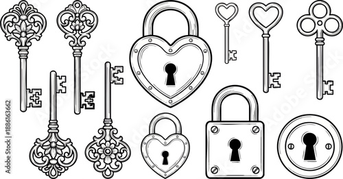Assorted Keys and Locks Illustration Collection.