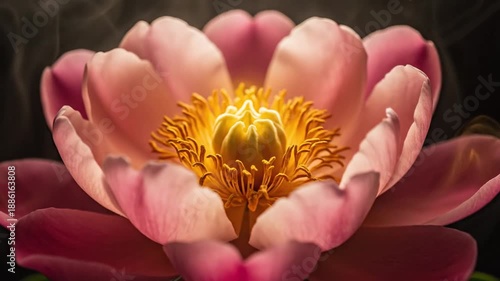 Pink Lotus Flower Blooming with Soft Light and Smoke