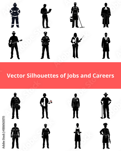 Professions Silhouette Icons Set – Vector Occupation People Black Pictograms for Infographics & UI