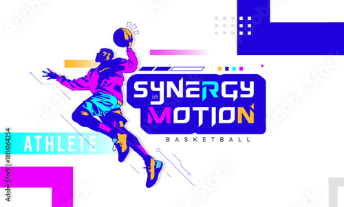 Urban Sport, basketball player jumping action in flat vector. Colorful athletic character for sports day celebration, fitness campaign, jumping slam dunk. Action basketball player for sports event.