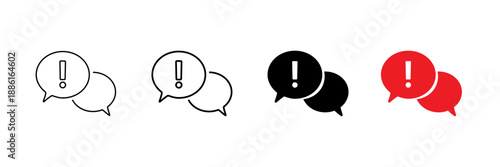 Set of minimalist chat warning message icons with transparent background, depicting notifications, error communication, user interface alerts, important announcements, vector illustration