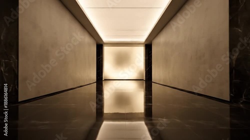 Modern Hallway with Marble Accents and Illuminated Ceiling
