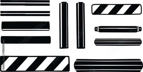 Black and white striped and solid bar shapes illustration set