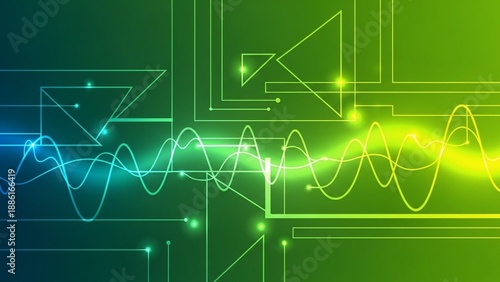 Abstract digital graphic with geometric lines and glowing wave patterns