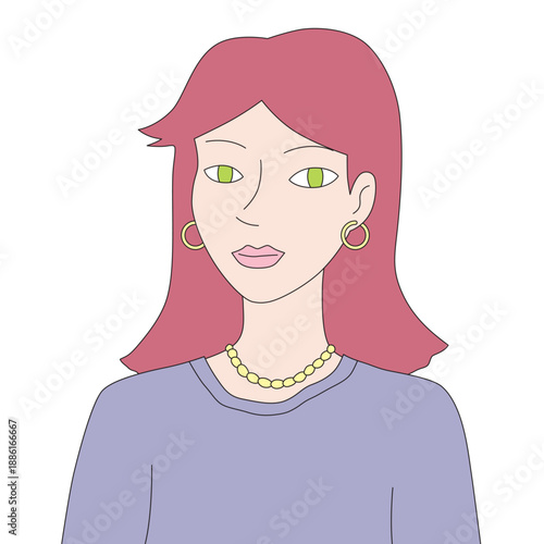 Beautiful stylish girl model with a red hair and green eyes wearing blank grey t-shirt portrait illustration