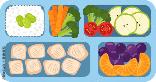 Assorted Healthy Food on Lunch Tray.