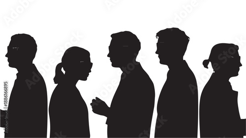Diverse people silhouettes in an anonymous professional group with stark black and white contrast in a clean graphic illustration for business and social concepts.