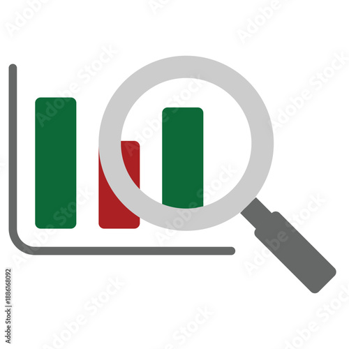 Flat analysis icon for data research, finding, and report audit.