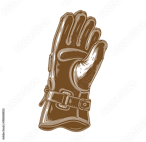 Brown leather glove with buckle and strap isolated on transparent background