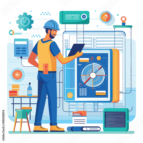Detailed cross-section vector of a modern indoor air conditioner unit, showing components and cooling mechanism. Ideal for technical explanations.