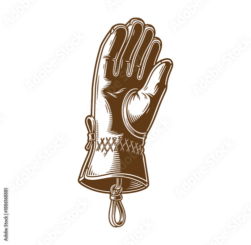 Brown leather glove with wrist strap and loop isolated on transparent background