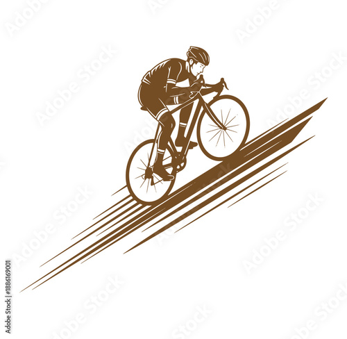 cyclist riding bicycle fast on road track with motion lines  professional cyclist in action