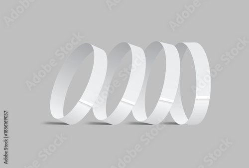 Blank white paper wristbands mockups isolated on background. Empty event wrist bands paper event bracelet design for festival access, admission control, hand entrance event, wristlet, concert armlet