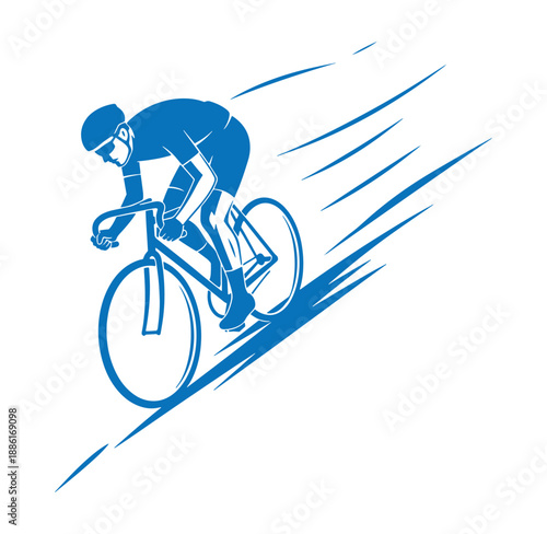 Cyclist riding bicycle fast on road with motion lines  professional cycling in action