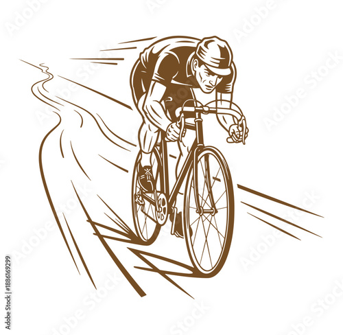 cyclist riding bicycle on road with motion lines  athlete in action