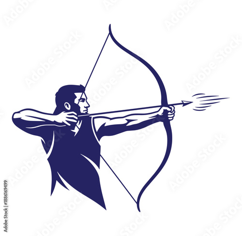 Man aiming a bow and arrow in a shooting stance with focused expression  archery skills