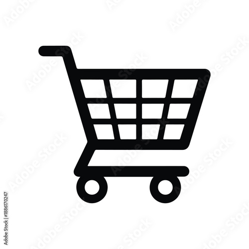 Black shopping cart icon on white background simple graphic trolley supermarket