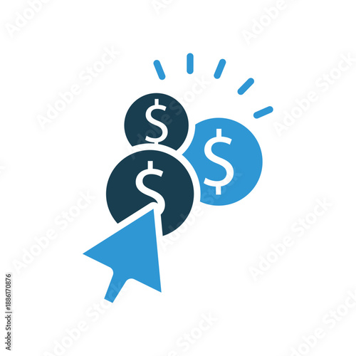 pay per click icons outline and Flat Style,transparent background