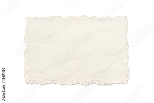 Torn piece of old paper with ripped edges and crumpled texture, blank brown parchment scrap for vintage background design