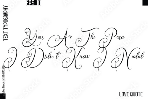 You Are The Peace I Didn't Know I Needed   -Love Saying Vector Handwritten Cursive Lettering Design