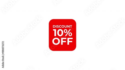 Red discount tag animation showing 10 percent off, Ideal for retail promotions, e-commerce sales, and seasonal marketing campaigns.
