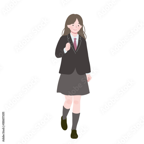 フラットイラスト　制服姿の女子高校生　全身