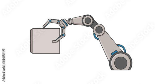 Advanced robotic arm precisely manipulating a cubic object in an automated process