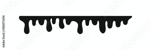 Black dripping liquid silhouette vector isolated on white. Seamless paint, oil, or chocolate drips for creative design