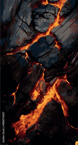 Volcanic Lava Flow Texture - Glowing Magma Between Cracked Basalt Rocks Abstract Background