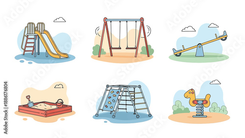 Children Playground Games Flat Vector Illustration