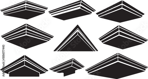 Collection of black and white roof designs and shapes