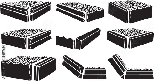 Illustration of various cutaway views of a chocolate bar