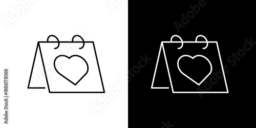 Elegant outline calendar icon featuring a prominent heart symbol, representing love, anniversaries, special occasions, and relationship milestones
