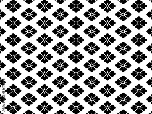 花菱文様　白地に黒い文様　シンプルで美しい和柄の背景