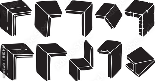 Various 3D black cube shapes and angles illustration set