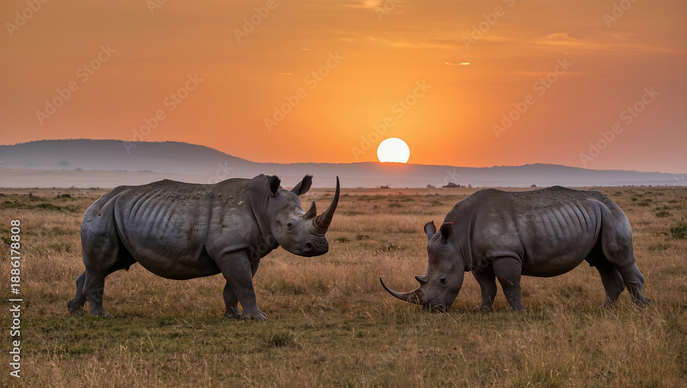 Fototapeta premium rhino at sunset