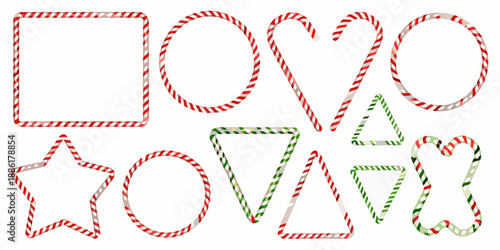Candy cane shapes squares circles hearts stars and triangles