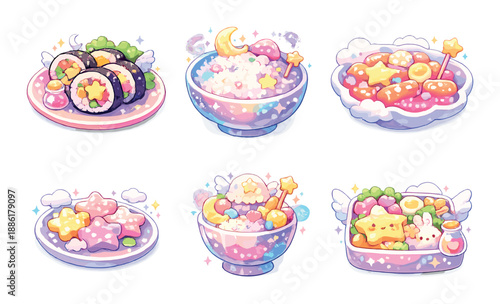 Enchanting pastel galaxy-inspired cute food dishes with whimsical stars and clouds