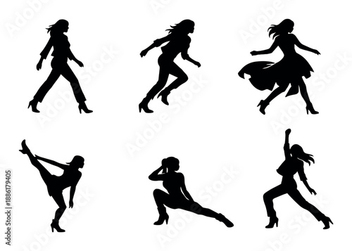 Silhouette of diverse female dancers in various dynamic poses