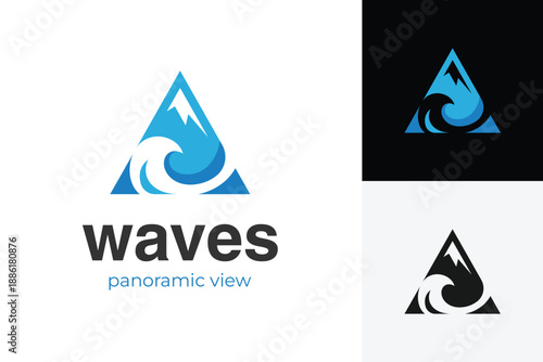 Triangle Mountain Wave Logo Icon Design. Abstract Nature Landscape Concept Symbol for Travel Agency, Adventure Brand, Outdoor Gear, and Tourism Identity Logo