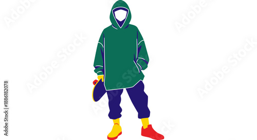 Skater Kid Holding Skateboard, Streetwear Fashion, Urban Style