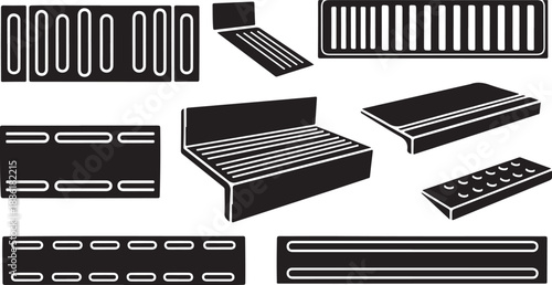 Collection of various black bed frames and headboards illustration