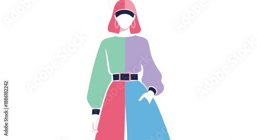 Fashionable woman with color block outfit and hat
