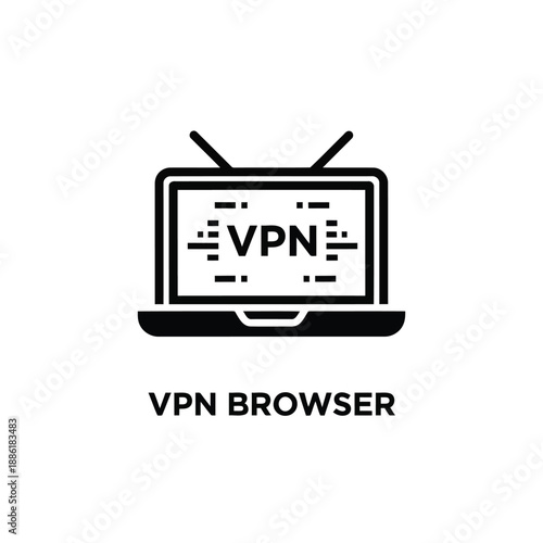 VPN Browser Icon in Simple Flat Design with Black Color on White Background for Cybersecurity Illustration